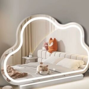☁️🪞 กระจกตั้งโต๊ะทรงก้อนเมฆ พร้อมไฟ LED ปรับแสงได้ 3 ระดับ