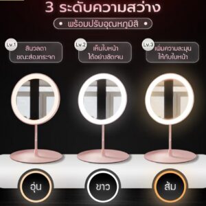 🌻🪞 กระจกตั้งโต๊ะดีไซน์ดอกทานตะวัน พร้อมไฟ LED สมาร์ททัชทตัวกระจกผลิตจากวัสดุ PP คุณภาพดี สายไฟยาว 1.5 เมตร รองรับไฟบ้าน 110–240V